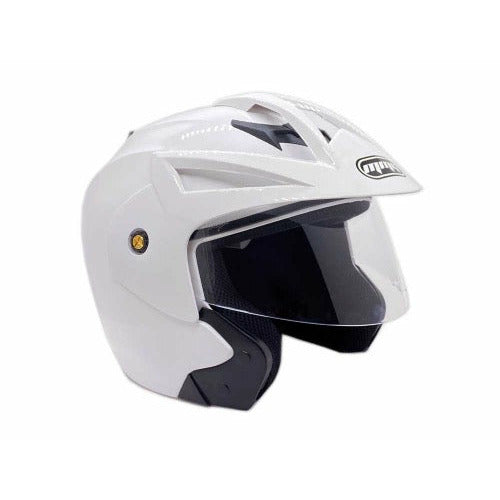 Open Face MMG Helmet. Model Crux. COLOR: SHINY WHITE *DOT APPROVED*