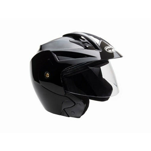 Open Face MMG Helmet. Model Crux. COLOR: SHINY BLACK *DOT APPROVED*