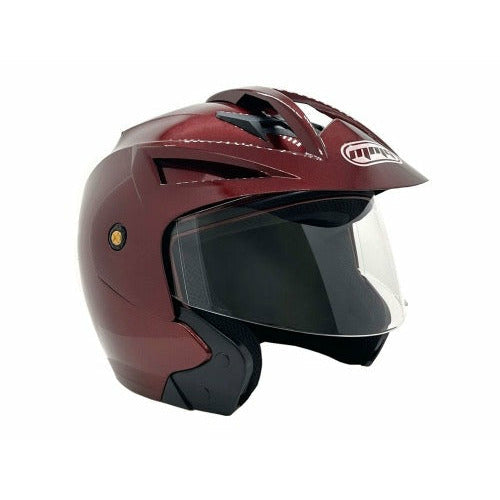 burgundy motorcycle helmet Open Face MMG Helmet. Model Crux. COLOR: SHINY BURGUNDY *DOT APPROVED*