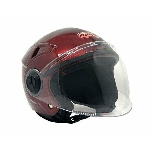 burgundy motorcycle half helmet Open Face MMG Helmet. Model Blaze. COLOR; SHINY BURGUNDY *DOT APPROVED