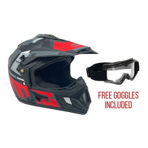 OFF Road MMG Helmet. Model 31. Color: Matte Black GRAPHICS. **DOT APPROVED** *Free goggles included*