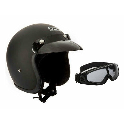Open Face MMG Helmet. Model Jet. Color: MATTE Black. *DOT APPROVED* *FREE GOGGLES INCLUDED*