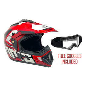 OFF Road MMG Helmet. Model 31. Color: SHINY RED GRAPHICS. **DOT APPROVED** *Free goggles included*
