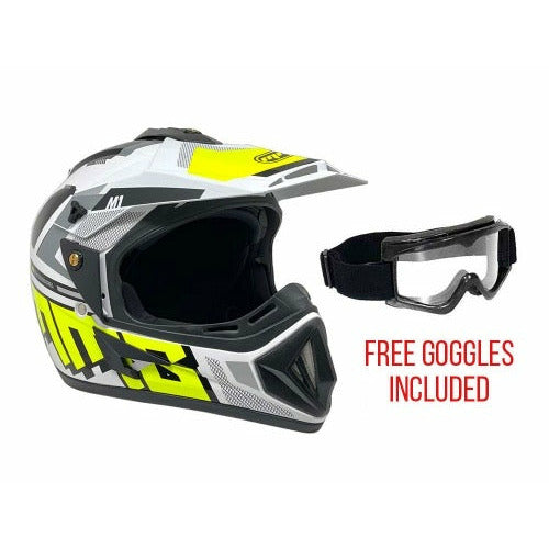 OFF Road MMG Helmet. Model 31. Color: SHINY WHITE GRAPHICS. **DOT APPROVED** *Free goggles included*