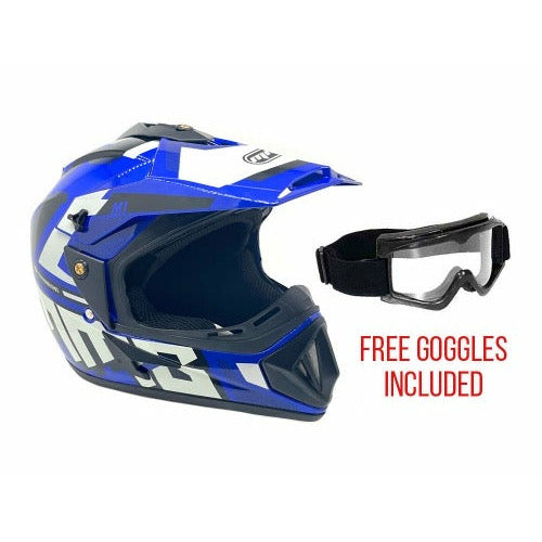OFF Road MMG Helmet. Model 31. Color: SHINY BLUE GRAPHICS. **DOT APPROVED** *Free goggles included*